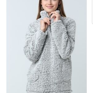NWT Love Tree High Neck Sherpa Grey‎ Fleece Teddy Mock Neck Large